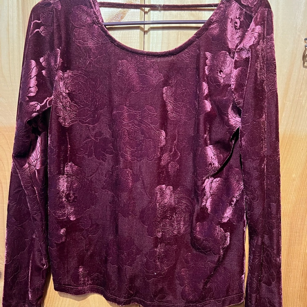 Women's Willow & Root Long-Sleeve Velvet Floral Top - Burgundy
